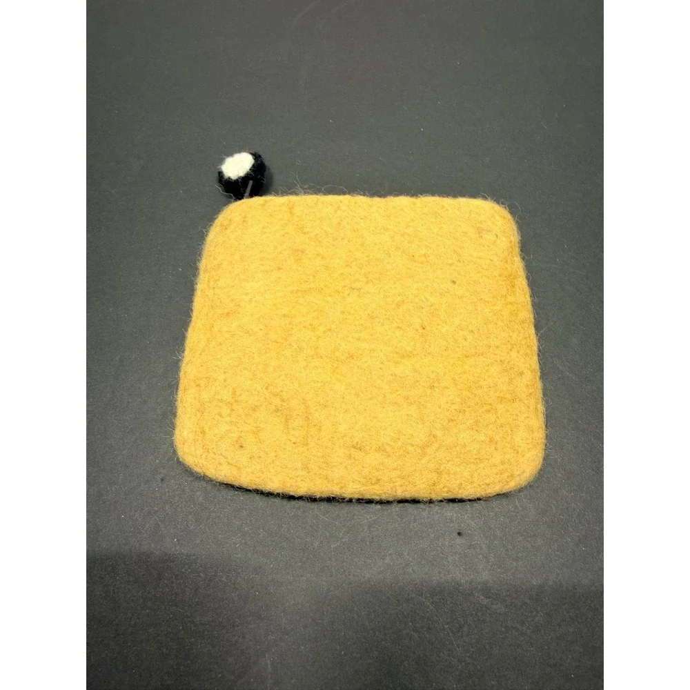 Handmade Felted Wool Fox Bird Coin Purse Pouch Mustard Yellow Made in Nepal